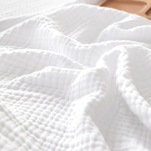 PHF 100% Cotton Muslin Throw XL Blanket Large 50" x 70", 4-Layer Lightweight Gauze Throw, Breathable Cloud-Soft Minimalist Blanket for Bed, Couch, Camping & Baby, White, Ideal Gift