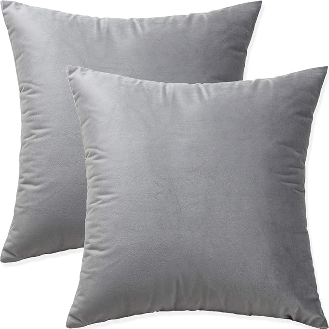 Artaimee Gray Velvet Throw Pillow Covers 18x18 Set of 2 – Soft Decorative Cushion Cases for Sofa, Couch, Bed & Home Décor