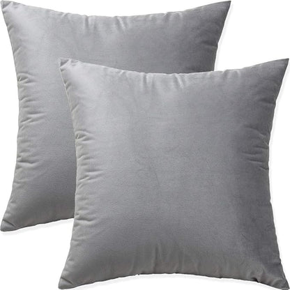 Artaimee Gray Velvet Throw Pillow Covers 18x18 Set of 2 – Soft Decorative Cushion Cases for Sofa, Couch, Bed & Home Décor