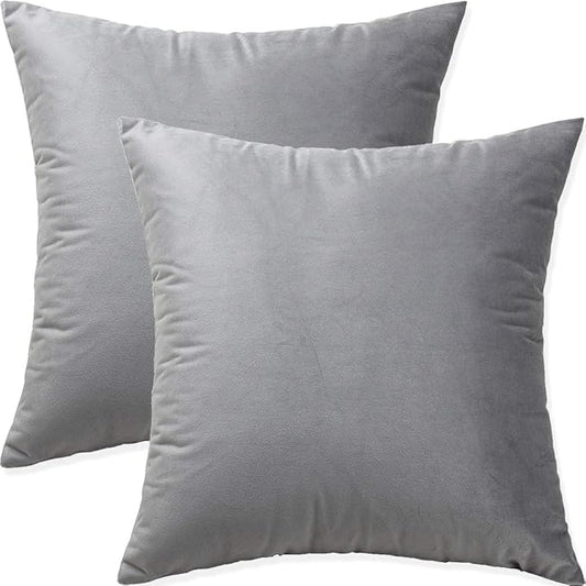 Artaimee Gray Velvet Throw Pillow Covers 18x18 Set of 2 – Soft Decorative Cushion Cases for Sofa, Couch, Bed & Home Décor