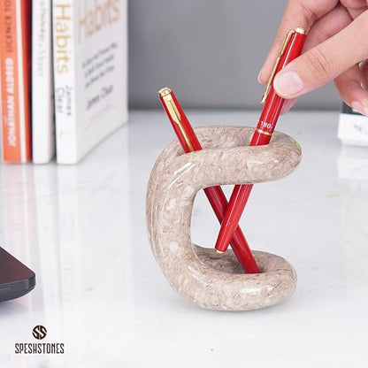 Marble Pen Holder for Desk 4 Inch Oceanic Stone Pencil Holder for Desk Accessories, Workspace Organizers & Office Decor - Pen Organizer for Teacher Supplies & Gifts