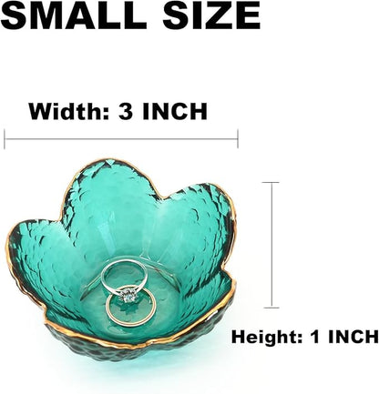 Green Flower Ring Dish Jewelry Tray, Small Glass Trinket Tray for Rings Earrings, Present for Wife Mom Daughter Women
