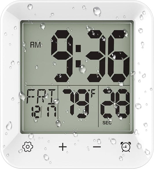 Digital Shower Clock Waterproof, Bathroom Wall Clock Timer with Touch Screen, Temperature, LCD Display, Suction Cup Hanging Hole Stand for Kids and Adults