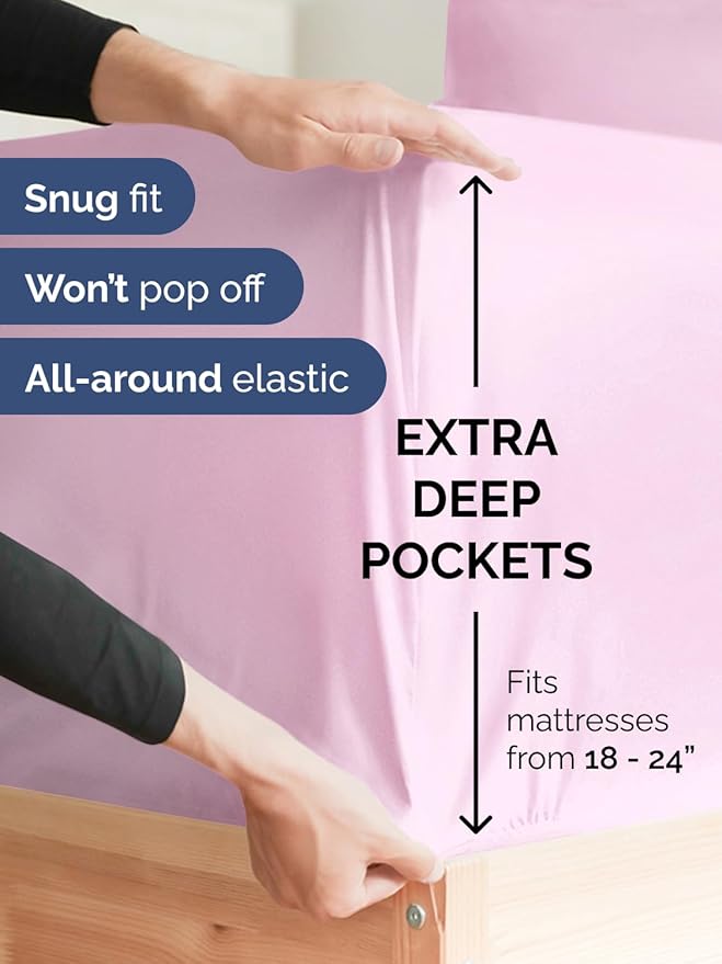 Extra Deep Full Sheet Set - 6 Piece Breathable & Cooling Sheets - Hotel Luxury Bed Sheets Set - Easy & Secure Fit - Soft, Wrinkle Free & Comfy Sheets Set - Light Pink Sheet Set with Extra Deep Pockets