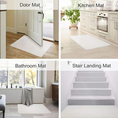 PURE ERA Carpet Stair Tread Landing Mat Area Rug Ultra Plush Shag Soft Non Slip Skid Resistant Tape Free Indoor Doormat Washable Reusable White 2' X 3'