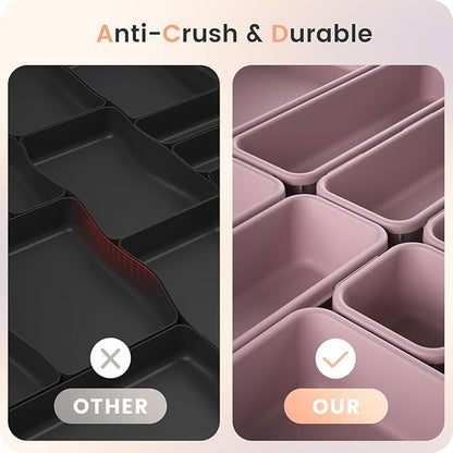 A-LuGei 【𝟮𝟴𝗣𝗖𝗦】 【𝟱𝗦𝗶𝘇𝗲】 Purple Drawer Organizer, Makeup organizer, 【Holds 177 Items】 Bathroom Organizers and Storage, Plastic Desk Organizer Divider, Organizer Bins for Office Vanity