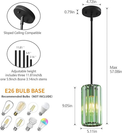 Modern Crystal Pendant Light Mini Light Green Chandeliers Adjustable Pendant Lights Fixture for Kitchen Island Dinning Room Corridor Bedroom(Light Green 3-Pack)