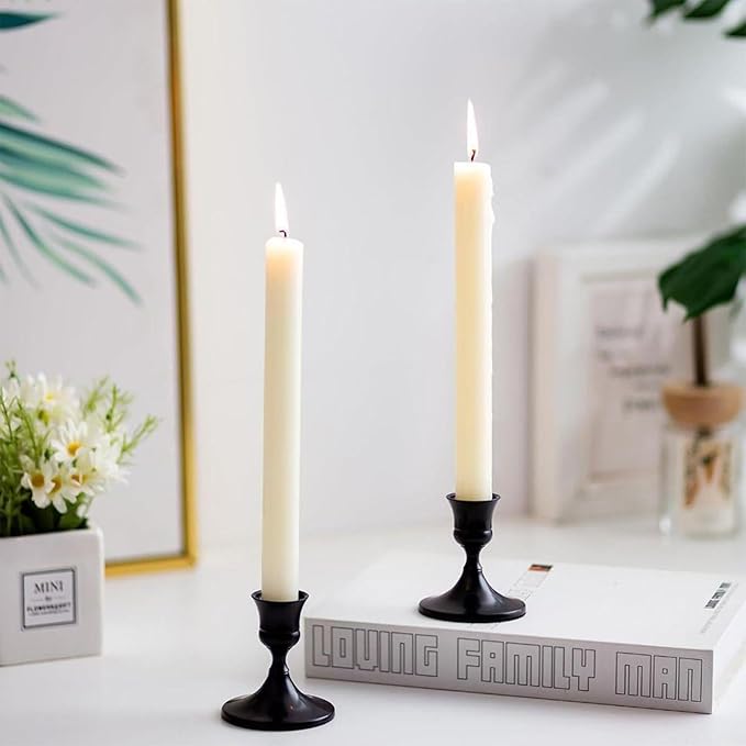 Vintage Black Taper Candle Holders Set of 4, Metal Candlestick Holders Elegant Handcrafted Décor for Weddings, Dining & Meditation,Table Centerpiece, Party, Christmas Decoration or Home Decor