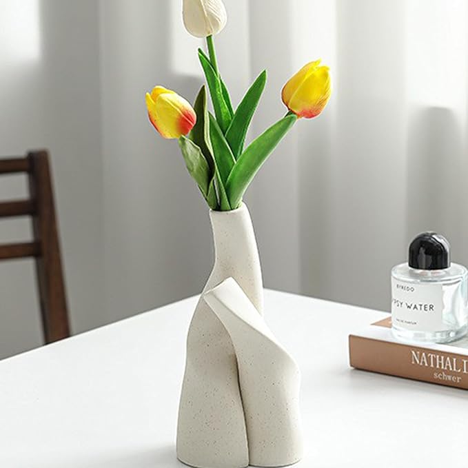 Irregular Circular Cross Ceramic Vase Set,Modern Minimalist Abstract Art Flower Vase for Home Decor,Decorative Small Bud Vase for Home Office Shelf Decor(Black)