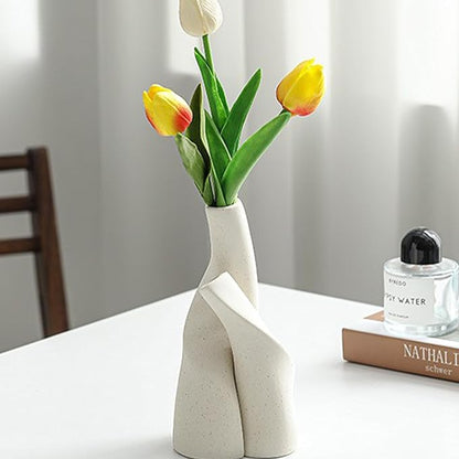 Irregular Circular Cross Ceramic Vase Set,Modern Minimalist Abstract Art Flower Vase for Home Decor,Decorative Small Bud Vase for Home Office Shelf Decor(Black)