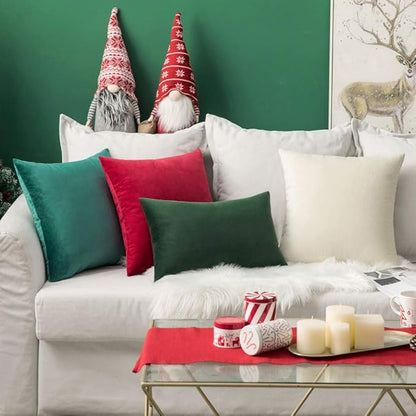 MIULEE Pack of 2 Christmas Velvet Pillow Covers Decorative Lumbar Rectangle Pillowcase Soft Solid Cushion Case Home Decor for Couch Sofa Bedroom Car 12x20 Inch Red