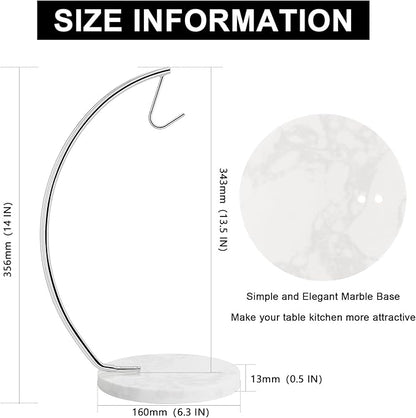 Livabber Banana Holder with Marble Base, Metal Banana Hanger Modern Tree Stand with Hook, Stylish Banana Keeper Fresh Fruit Storage Organizer Freestanding for Kitchen Countertop (Chrome, Single Hook)