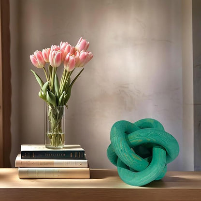 Wood Knot Decor -Coffee Table Decor Shelf Decor Table Books Hand Carved Home Decoration Boho Country Rustic Modern Shabby Chic Style 3 Link Wooden Knot Chain Link Decor (Green)