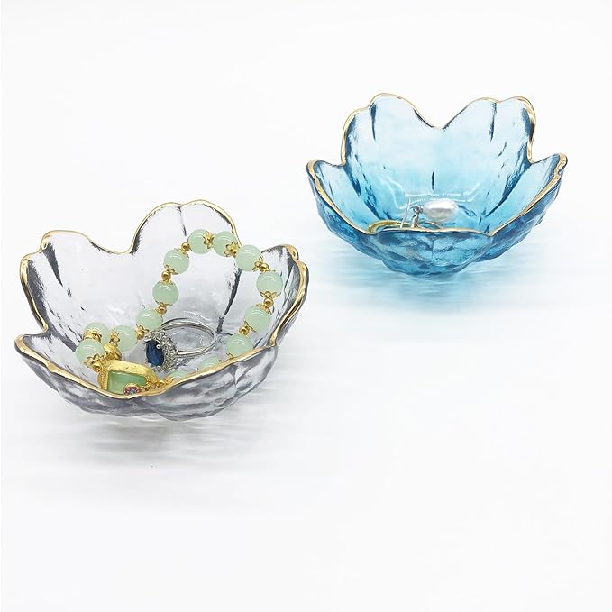 Small Jewelry Dish Tray, Flower Glass Ring Dish Engagement Gifts, Crystal Ring Holder Dish Jewlery Plate, Nightstand Decor Jewelry Tray Trinket Dish, Jewelry Bowl Dish for Rings, Earrings