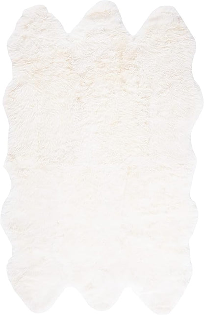 SAFAVIEH Sheep Skin Collection Area Rug - 5' x 8', Natural & White, Handmade Rustic Glam Genuine Pelt, 3.4-inch Thick Ideal for High Traffic Areas in Living Room, Bedroom (SHS211A)