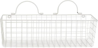 DII Farmhouse Vintage Decor, Wire Wall Basket, Assorted, Antique White, 2 Piece