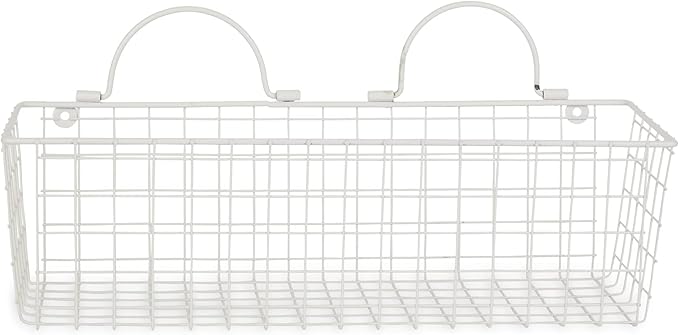 DII Farmhouse Vintage Decor, Wire Wall Basket, Medium, Antique White, 2 Piece