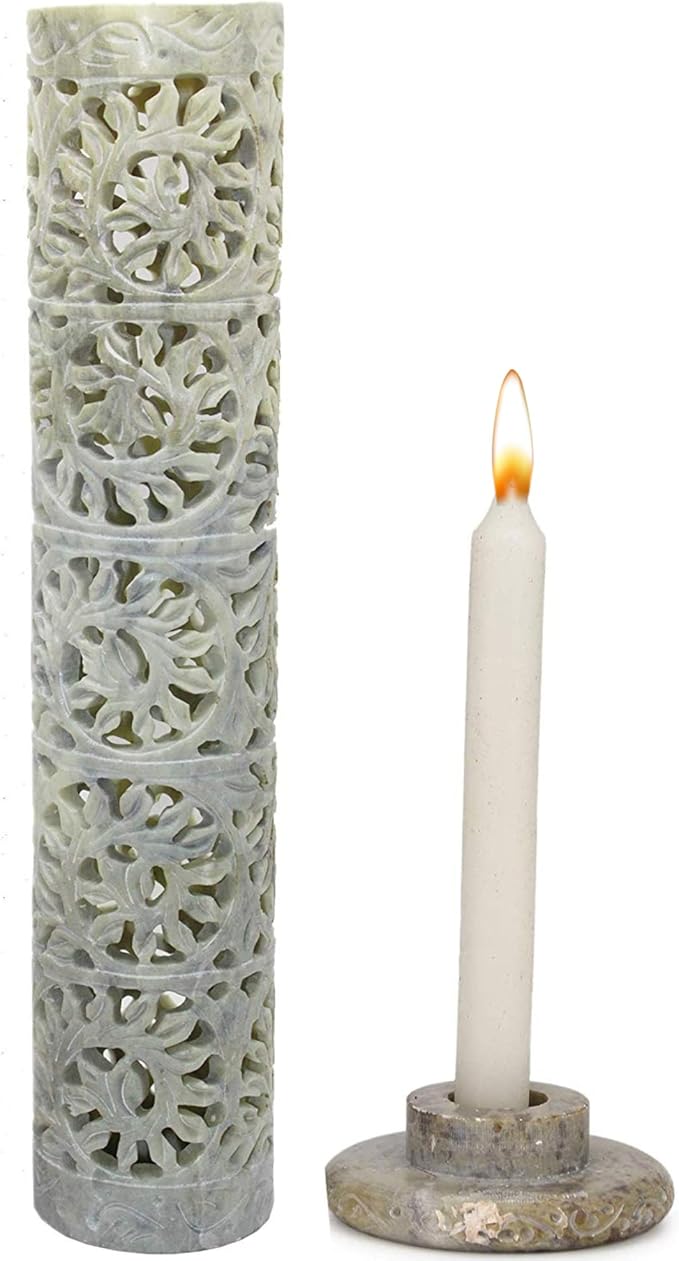 Carry Me Marble Soapstone Incense Stick Holder | Candle Burner | Tea Light Holder - Perfect Handmade Floral Carving for Gifting. Decorative Home and Office Decor.(3 x 3 x 11 Inches)