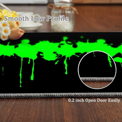 Fluorescent Green Arcade Rug 5x7 Area Rugs Modern Black Green Rugs Non Slip Low Pile Faux Wool Indoor Throw Carpet for Living Room Bedroom Gameroom Study Office Entrance Foyer