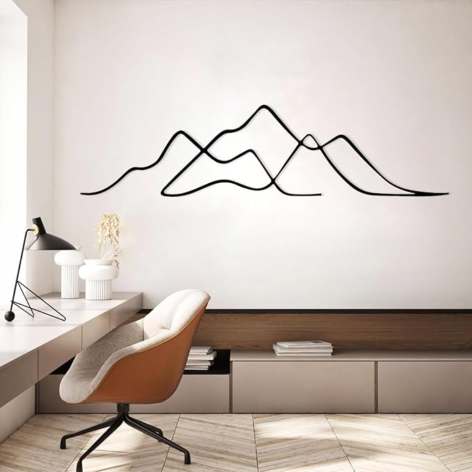 YDONVTI Metal Minimalist Mountain Wall Art, Metal Mountain Wall Decor, Minimalist Decor, Abstract Line Wall Art, Nature Home Decoration for Living Room (Black, 24"x6"/60x15cm)
