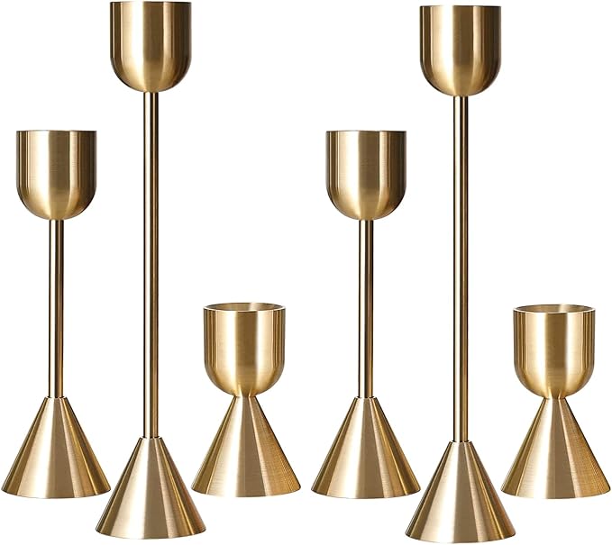 Brass Gold Candlestick Holder - Set of 6 Taper Candle Holder, Vintage Decorative Centerpiece for Table Mantel Wedding Housewarming Gift