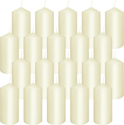 Set of 20| “2x4” Tall Ivory Pillar Candles, Unscented. Buy Bulk. Great for Home Decor, Weddings, Spas, Parties.