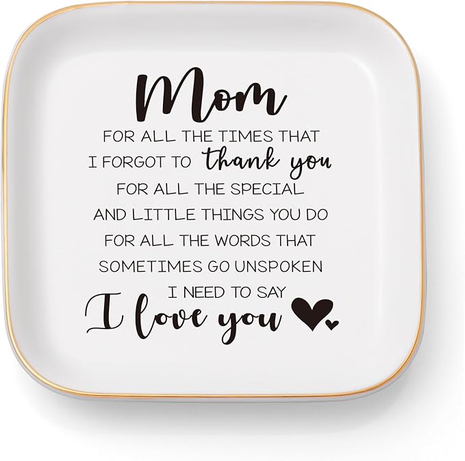 Gifts for Mom from Daughter, Son – Thank You Mom Jewelry Dish Christmas Stocking Stuffers, Birthday, Mothers Day, Valentines Day Gifts