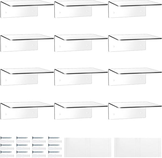 Wenqik Acrylic Floating Shelves for Wall 6 x 6 Inch Display Wall Shelf Clear Hanging Shelves with Adhesive Tape and Screw for Bathroom Bedroom Living Room Office Storage Decoration(12 Packs)