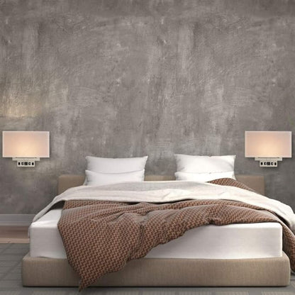 LEDMyplace 2-Light LED Wall Sconce Fixture, Sconces for Living Room with USB Ports and Outlet, Brass Sconces, E26 Base, Brushed Nickel Finish, White Fabric Shade, Decorative Wall Lighting