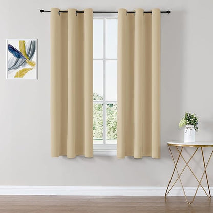 ChrisDowa Blackout Curtains 48 inches Long for Bedroom - 2 Panels Set Grommet Thermal Insulated Room Darkening Curtains for Living Room (Biscotti Beige, 42 x 48 Inch)
