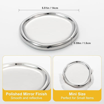 Silver Ceramic Round Jewelry Tray, Classic Round-Shaped Trinket Dish for Rings/Earrings/Keys/Perfume, Minimalist Vanity Tray & Key Tray Organizer, Gift for Mother’s Day/Birthday/Christmas