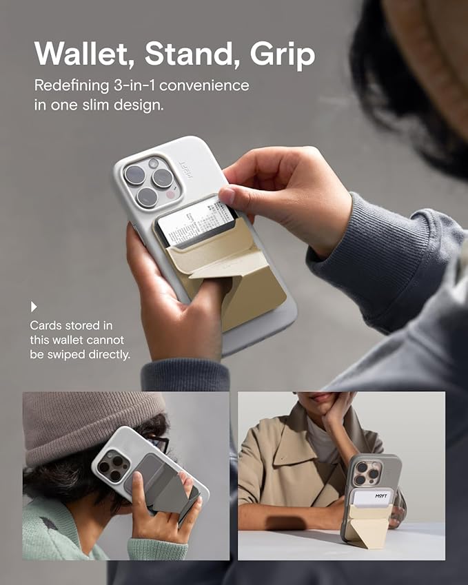 MOFT Magnetic Wallet Stand Compatible with iPhone 17/16/15/14/13/12 Series, Angle Adjustment & Magsafe Compatible MOVAS Phone Stand,Earthen Beige