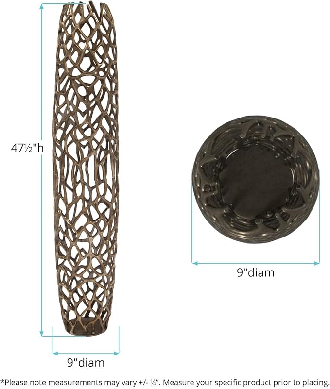 Howard Elliott Bronze Tall Aluminum Branch Floor Vase with Padded Bottom, Large Modern Abstract Decorative Centerpiece Flower Vase with Intertwined Design for Weddings & Decoration, 9 x 9 x 45.5 Inch