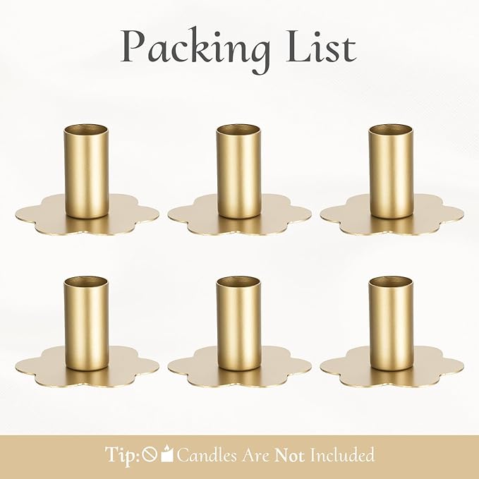 Candlestick Holders Taper Candle Holders: 6Pcs Gold Candlestick Holder Table Brass Candlestick Holders Candle Sticks Holder Decor Home Flower Candle Holder Wedding Cute Small Candle Holders