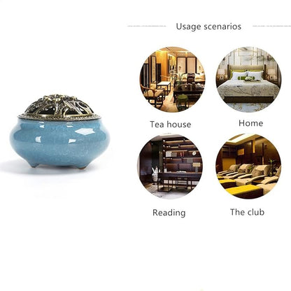 Ceramic Incense Burner, Ceramic Incense Burner with Lid, Cone Incense Burner, Cone Coil Incense Holder for Home Decor Yoga Spa Meditation(Blue)