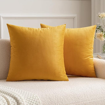 MIULEE Velvet Throw Pillow Covers 18x18 Inch, Pack of 2 - Gold, Soft Solid Decorative Pillow Covers Cushion Cases Modern Luxury Home Decor for Couch Sofa Bedroom Livingroom