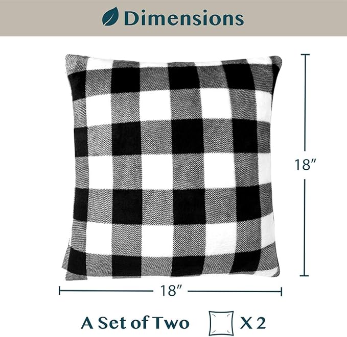 PAVILIA Checker Plaid Throw Pillow Covers 18x18 Set of 2, Decorative Pillow Cases Bed Sofa Couch, Boho Aesthetic Accent Decor Cushion Bedroom Living Room, Velvet Square Euro Sham Covers, Black White