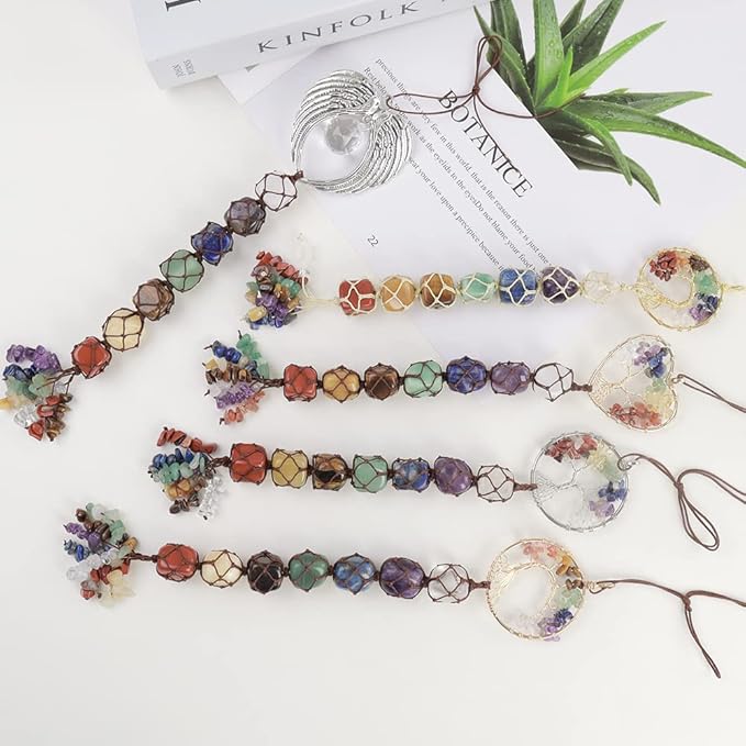 Anjiucc 7 Chakra Stone Healing Crystal Tree of Life Wall Hanging Home Interior Decoration，Window Decoration，Yoga Meditation