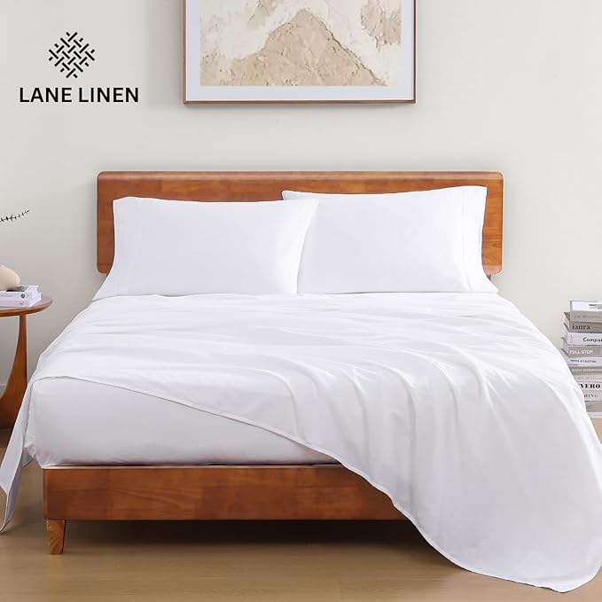 LANE LINEN 100% Organic Cotton Queen Sheets - 4PC Queen Size Set, Soft & Breathable Percale Weave Hotel-Quality Bedding - Charcoal & White (2 Pack)