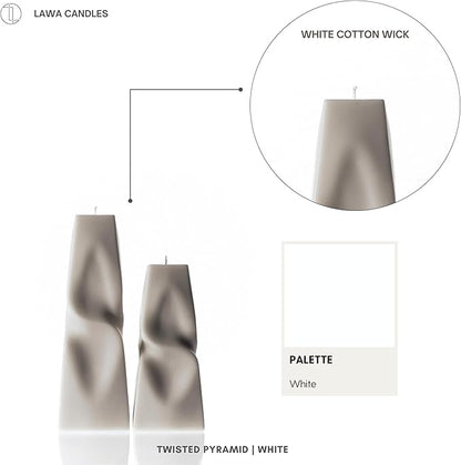 LAWA Twisted Pyramid Candle - Beautiful Handmade Pillar Soy Wax Elegant Aesthetic Candle Housewarming Gift Home Room Shelf Decor Idea (Set of 2) (White)