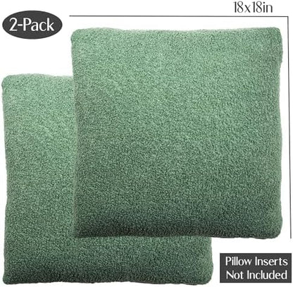 SAMIAH LUXE Green Teddy Boucle Pillow Covers 18x18 2pcs for Home Living Room Decor, Sherpa Textured Decorative Throw Pillow Covers for Boho Decor, Square Throw Cushion Euro Shams for Modern Farmhouse