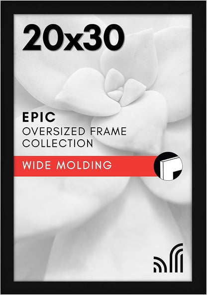 Americanflat 20x30 Poster Frame with Polished Plexiglass - Black Picture Frame - Wide Photo Frames Made of Engineered Wood for Vertical or Horizontal Wall Display - Epic Collection - Black