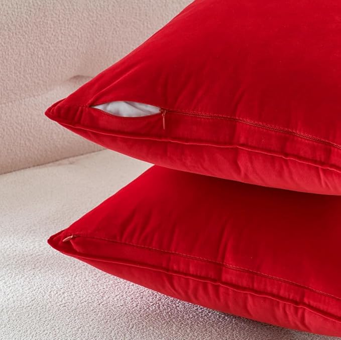 MIULEE Pack of 2 Christmas Bright Red Decorative Velvet Throw Pillow Covers Soft Pillowcases Solid Square Cushion Case for Winter Sofa Bedroom Car 18x18 Inch