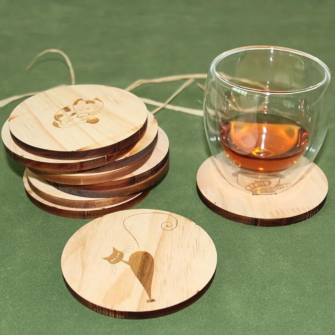 48 Pack Unfinished Wood Coasters,4 Inch Round Blank for Dinking Bar Coffee DIY Stained Painting Drawing Engraving Burning Laser Home Decoration,(48 Round)