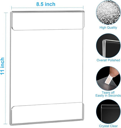 EHWINE 6 Pack 8.5 x 11 Wall Mount Acrylic Sign Holder, Wall Signs Photo Menu Flyer Display Holders, Plastic Clear Acrylic Wall Frames for Office Home Hotel Business Store (with Adhesive Tape)
