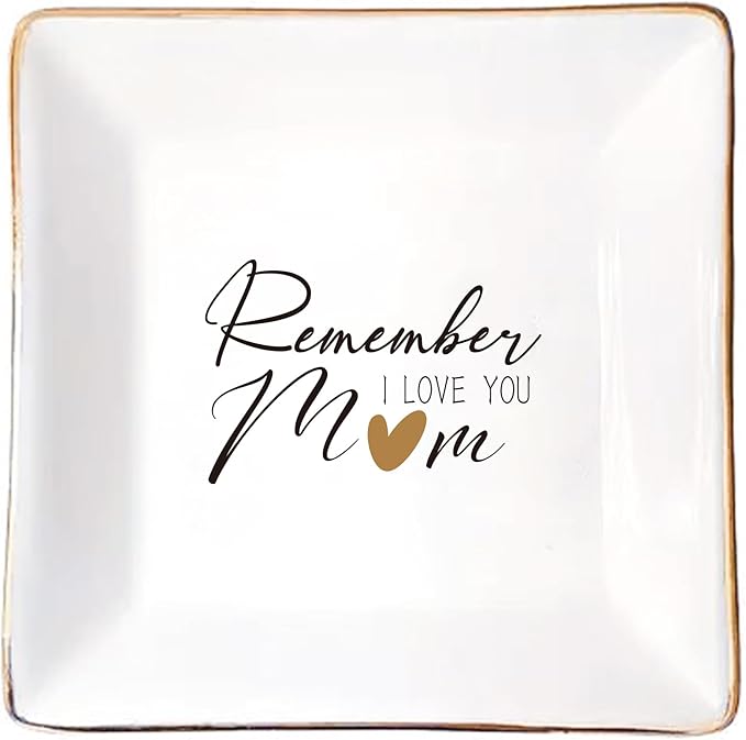 LADY&HOME Gifts for Mom Mother's Day Trinket Dish Birthday Mother's Day Gifts for Mom Ceramic Ring Dish for Mom (Remember Mom)