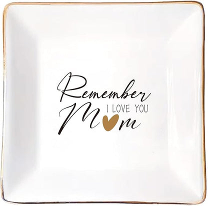 LADY&HOME Gifts for Mom Mother's Day Trinket Dish Birthday Mother's Day Gifts for Mom Ceramic Ring Dish for Mom (Remember Mom)