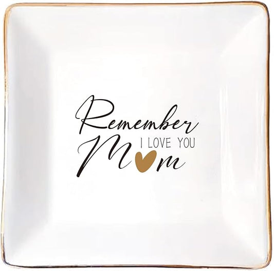 LADY&HOME Gifts for Mom Mother's Day Trinket Dish Birthday Mother's Day Gifts for Mom Ceramic Ring Dish for Mom (Remember Mom)