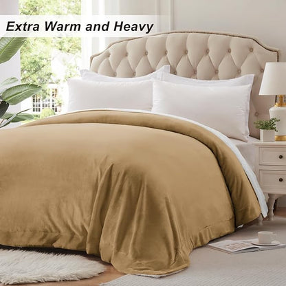 KAWAHOME Sherpa Fleece Twin Size Blanket for Bed - Extra Warm and Heavy Thick Blankets for Winter, Super Soft 500GSM Plush Blanket, 66"X 90" Camel