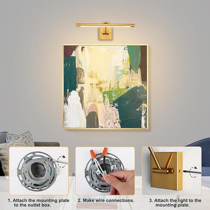 16.54inch LED Picture Lights for Paintings, Brass Golden-Like Finish, Adjustable Art Light Gallery LED Wall Light Wall Sconces for Art Work, Hardwired Connection, Dimmable 3000K CRI90+